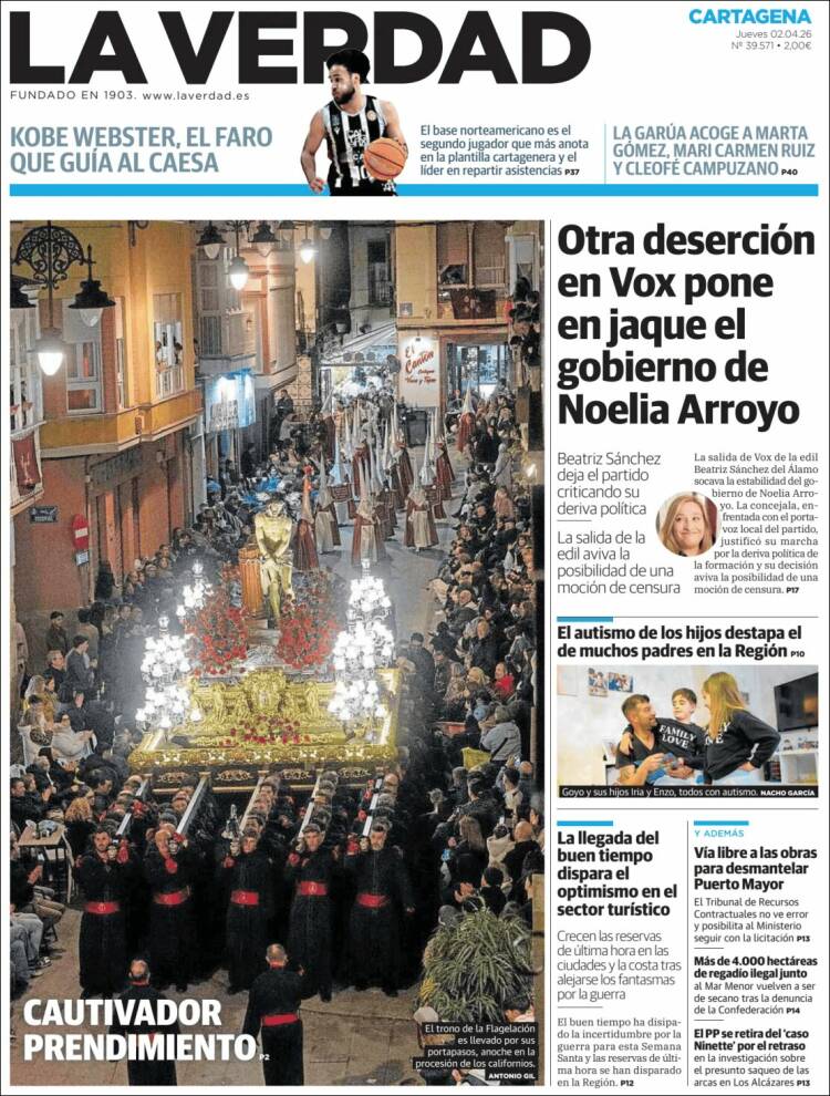 Portada de La Verdad de Cartagena (Espa&ntilde;a)