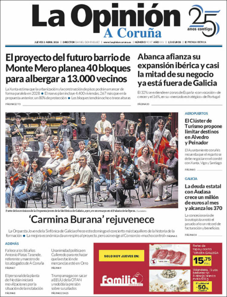 Portada de La Opinión de A Coruña (Espa&ntilde;a)