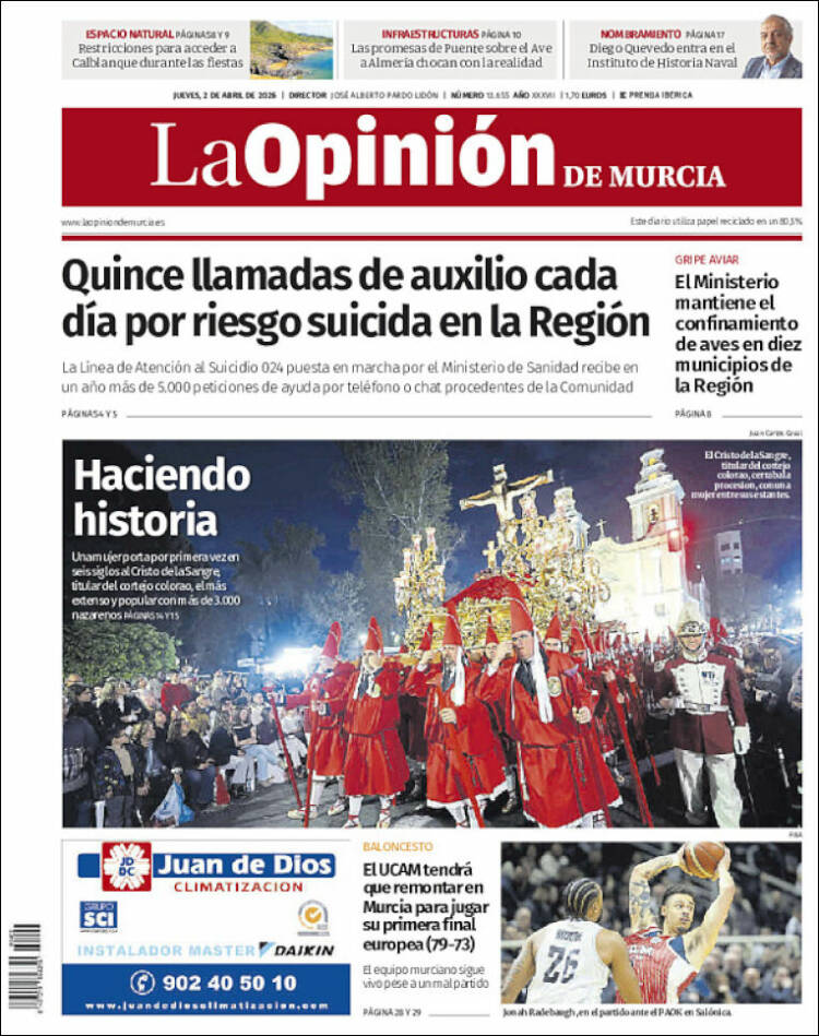 Portada de La Opinión de Murcia (Espa&ntilde;a)