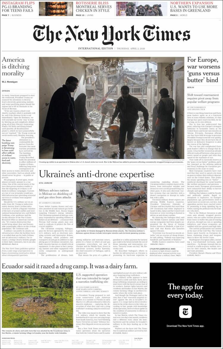 Portada de International New York Times (Europa)
