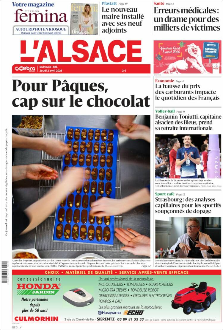 Portada de Journal L'Alsace (Francia)