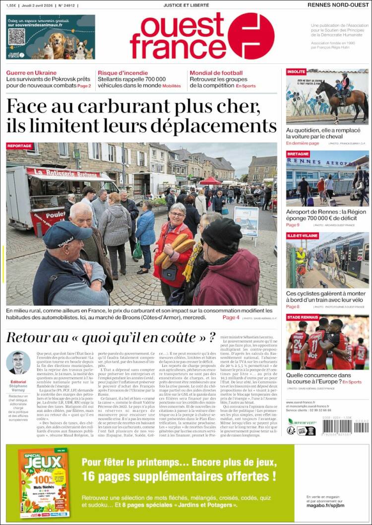 Portada de Ouest France (Francia)