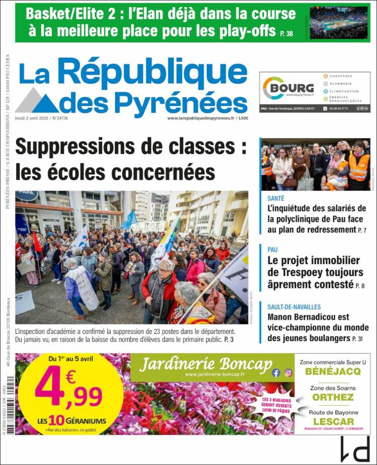 Portada de La République des Pyrénées (Francia)