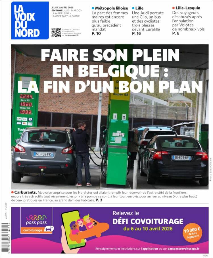 Portada de La Voix du Nord (Francia)