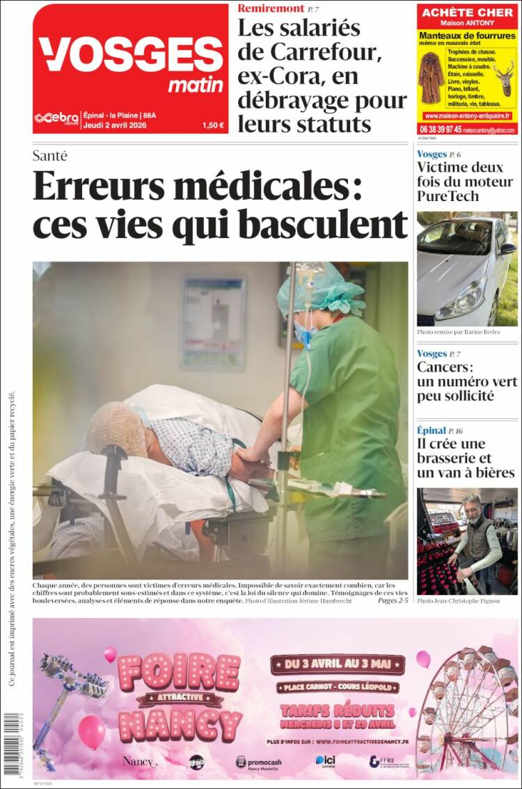 Portada de Vosges Matin (Francia)