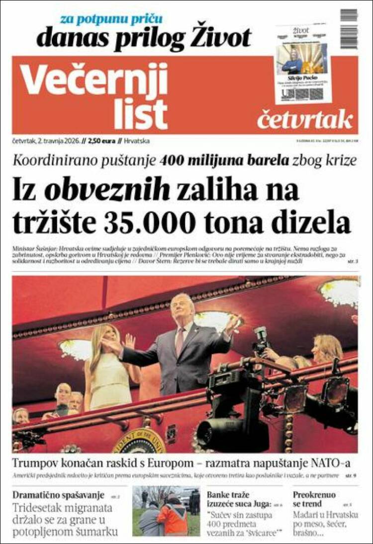 Portada de Večernji (Croacia)