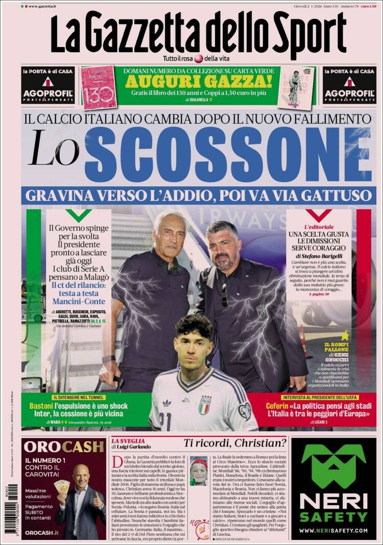 Portada de La Gazzetta dello Sport (Italia)