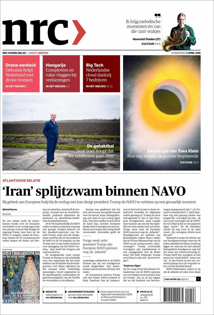 Portada de NRC Handelsblad (Pa&iacute;ses Bajos)