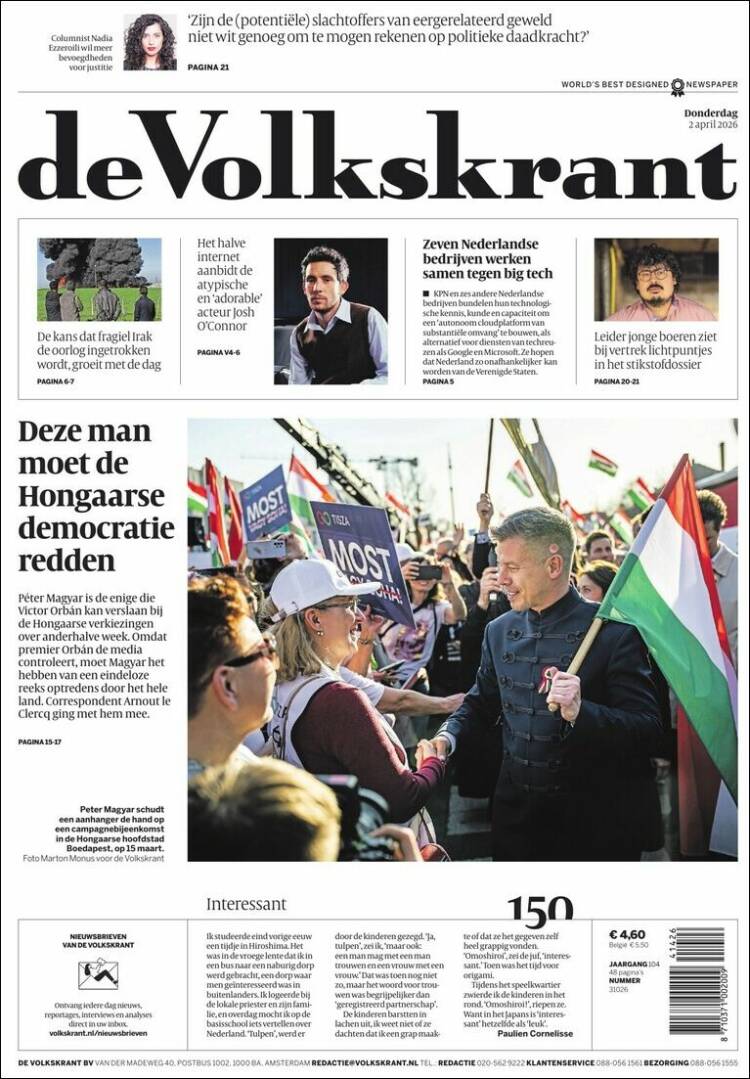 Portada de De Volkskrant (Pa&iacute;ses Bajos)