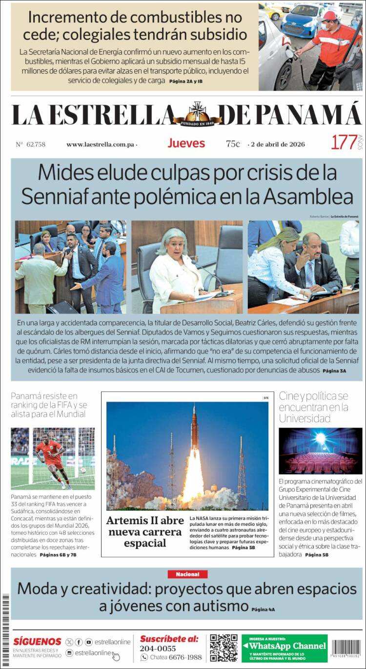 Portada de La Estrella de Panamá (Panam&aacute;)