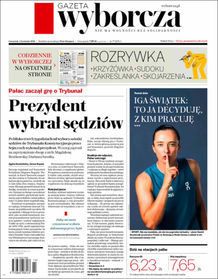 Portada de Gazeta Wyborcza (Polonia)