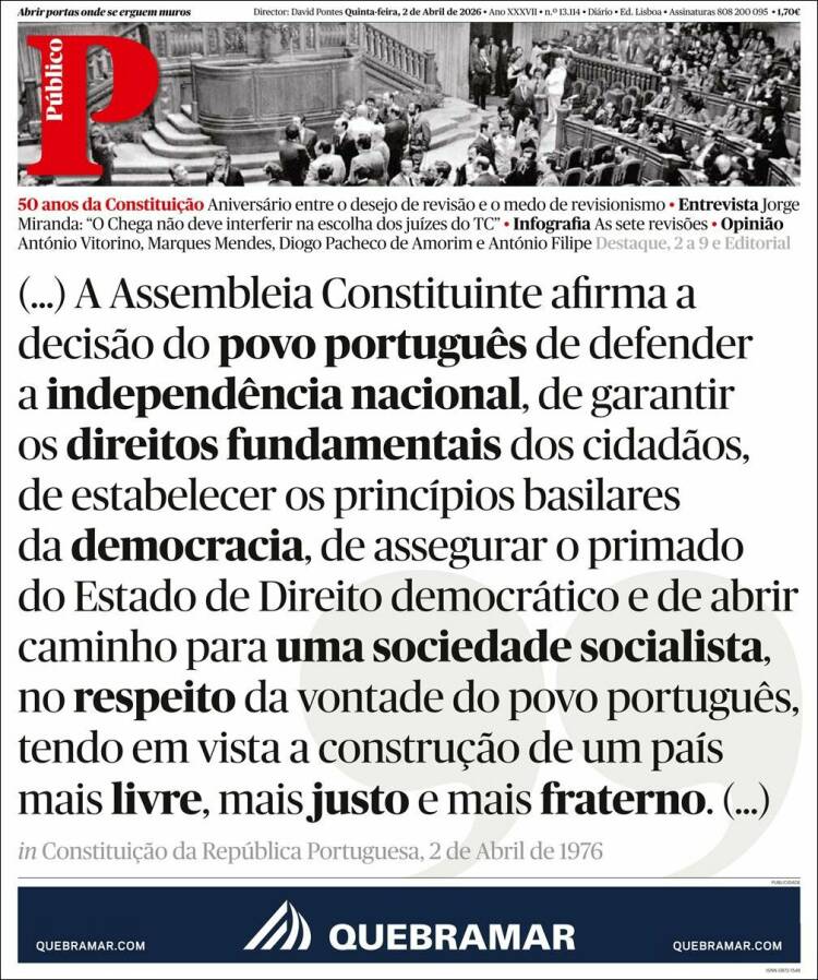 Portada de Público (Portugal)