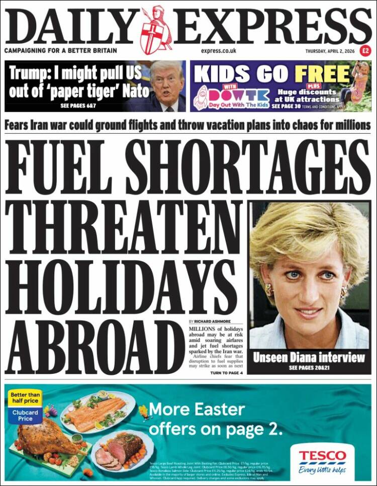 Portada de Daily Express (Reino Unido)