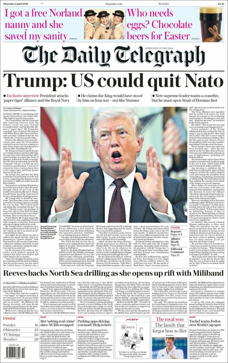 Portada de Daily Telegraph (Reino Unido)