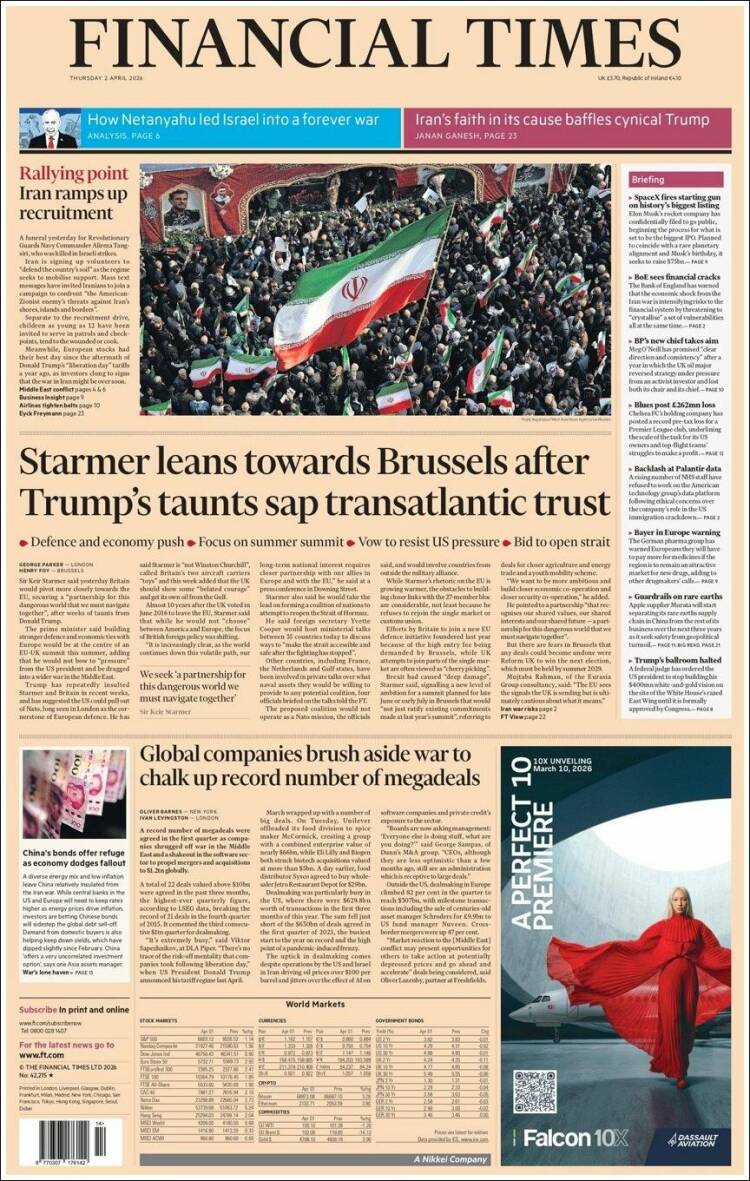 Portada de Financial Times (Reino Unido)
