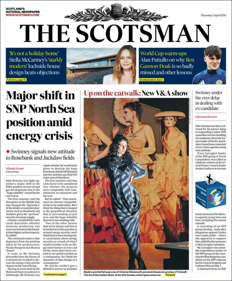 Portada de The Scotsman (Reino Unido)
