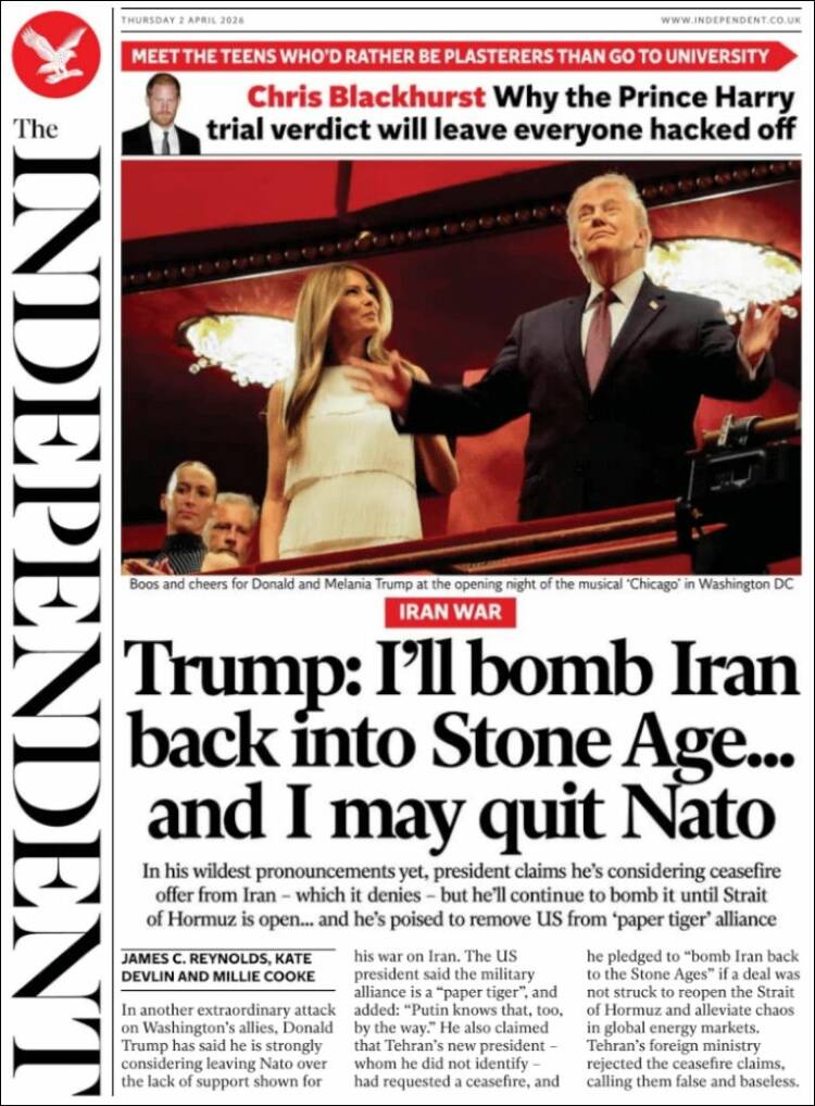 Portada de The Independent (Reino Unido)