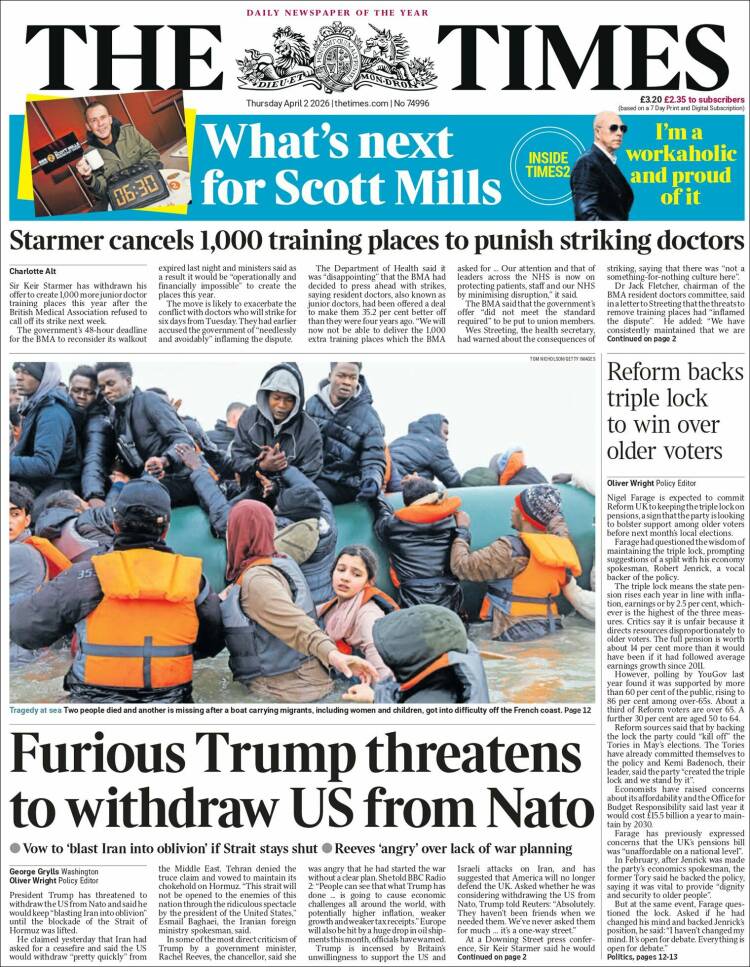 Portada de The Times (Reino Unido)