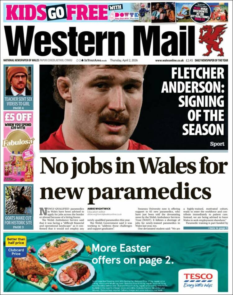 Portada de Western Mail (Reino Unido)