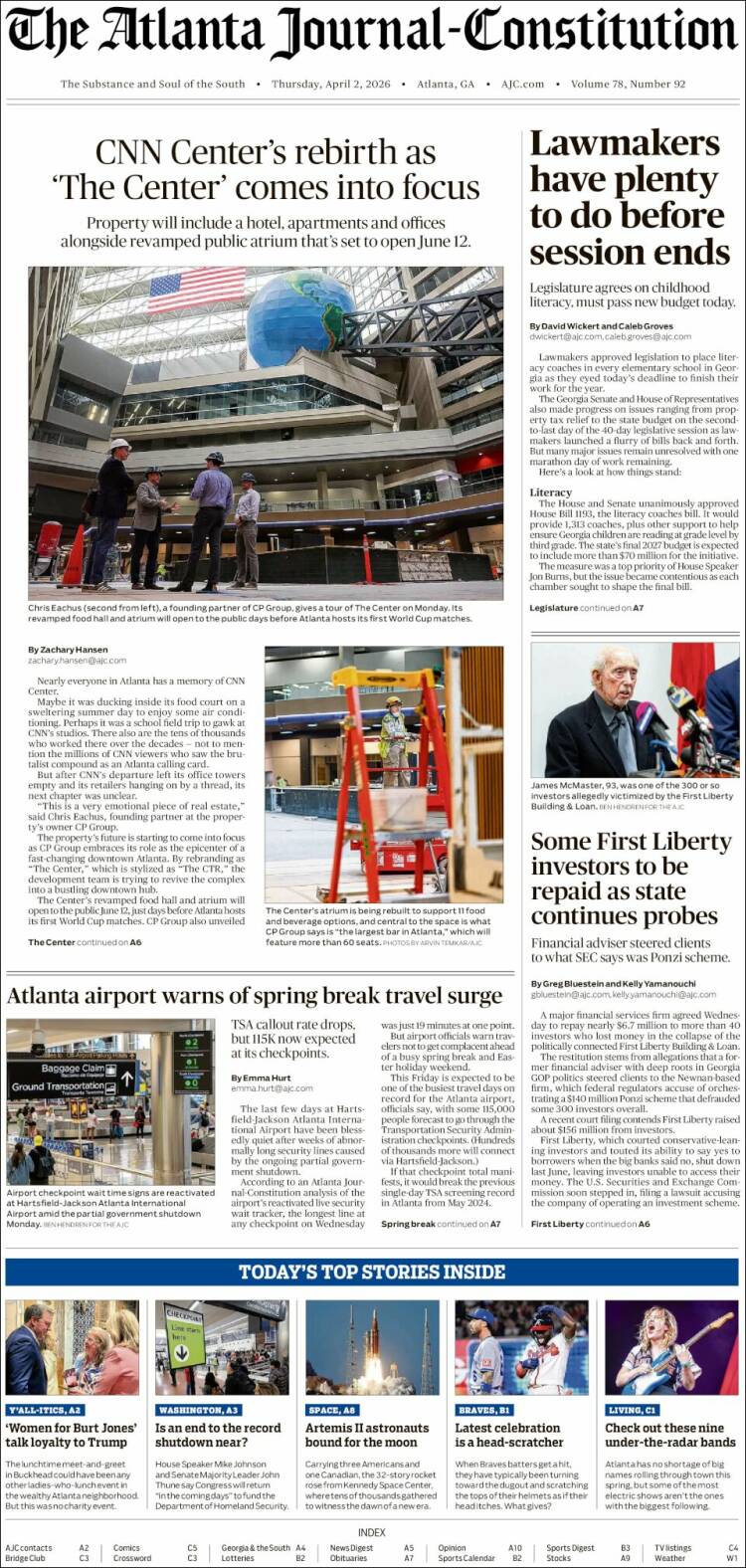 Portada de The Atlanta Journal-Constitution (USA)