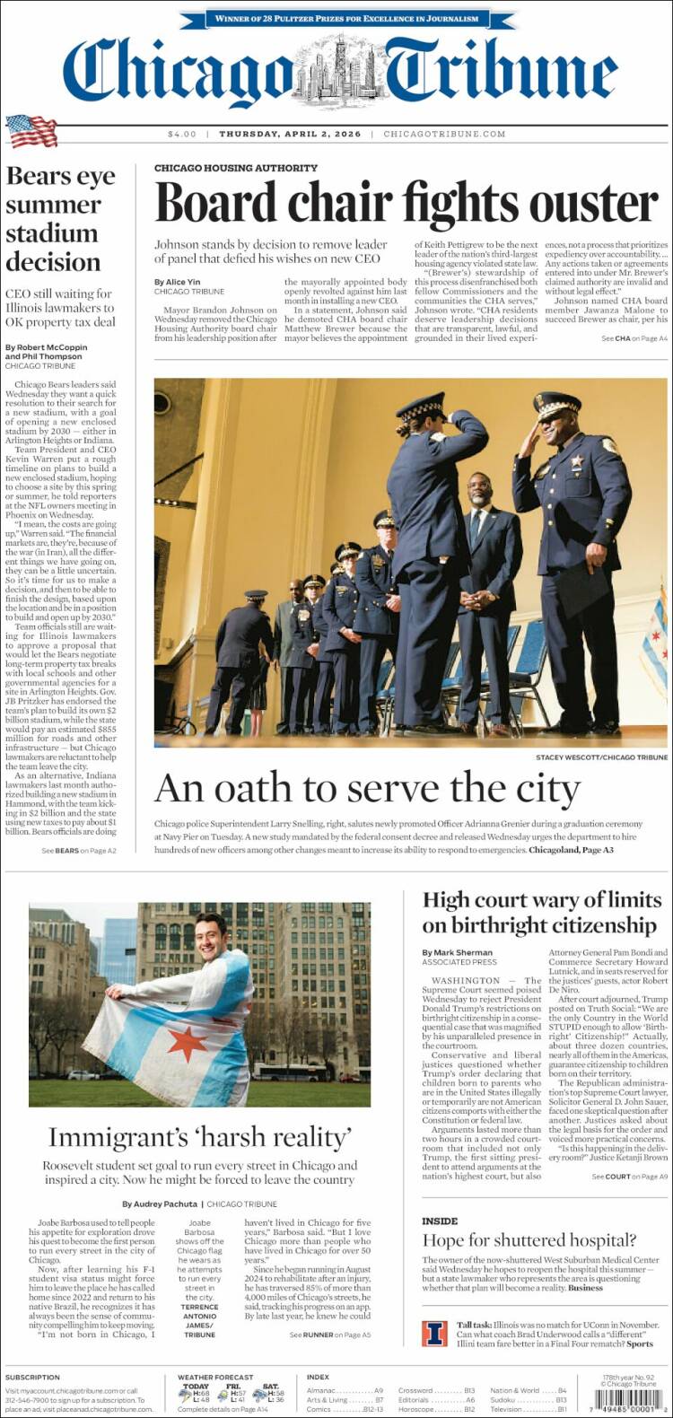 Portada de Chicago Tribune (USA)