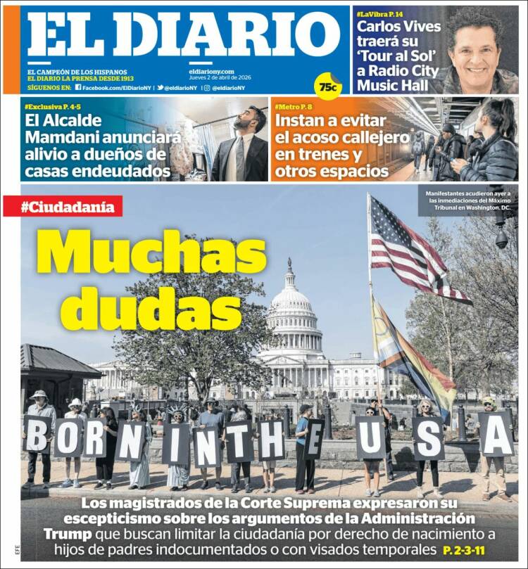 Portada de El Diario NY (USA)