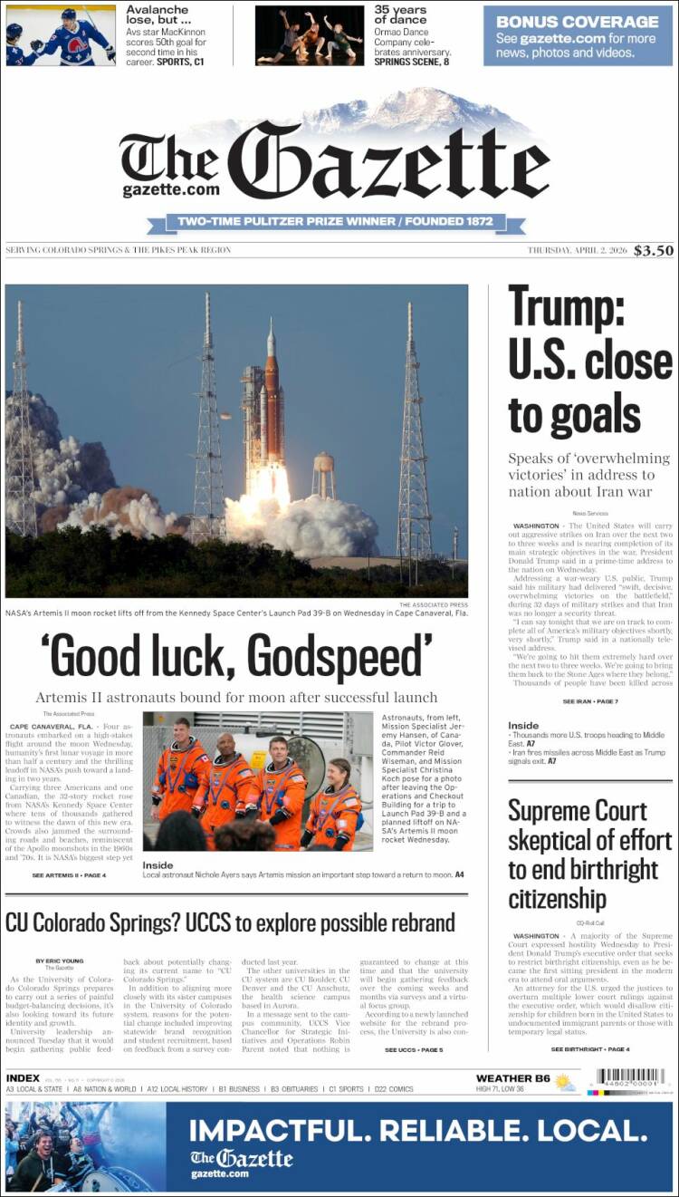 Portada de The Gazette (USA)