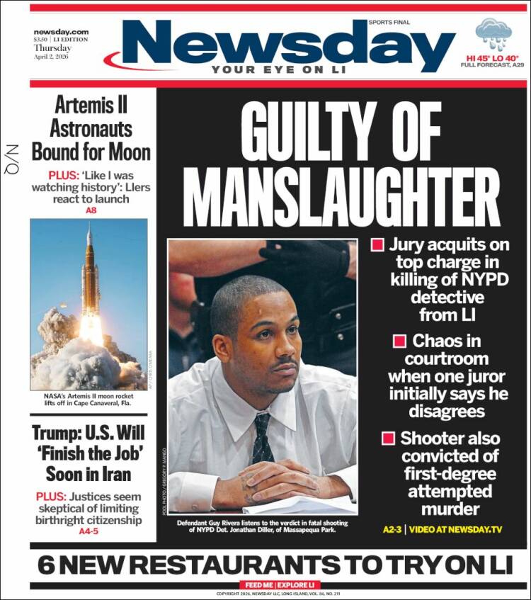 Portada de Newsday (USA)