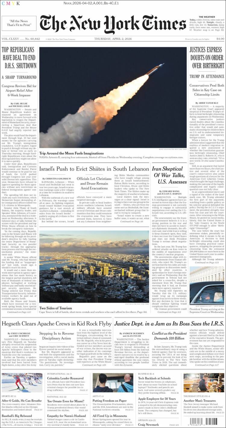 Portada de New York Times (USA)