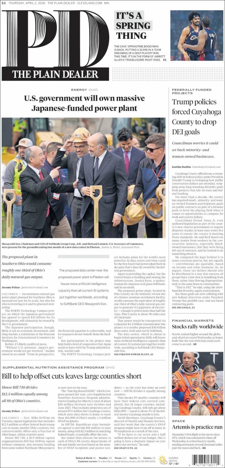 Portada de The Plain Dealer (USA)