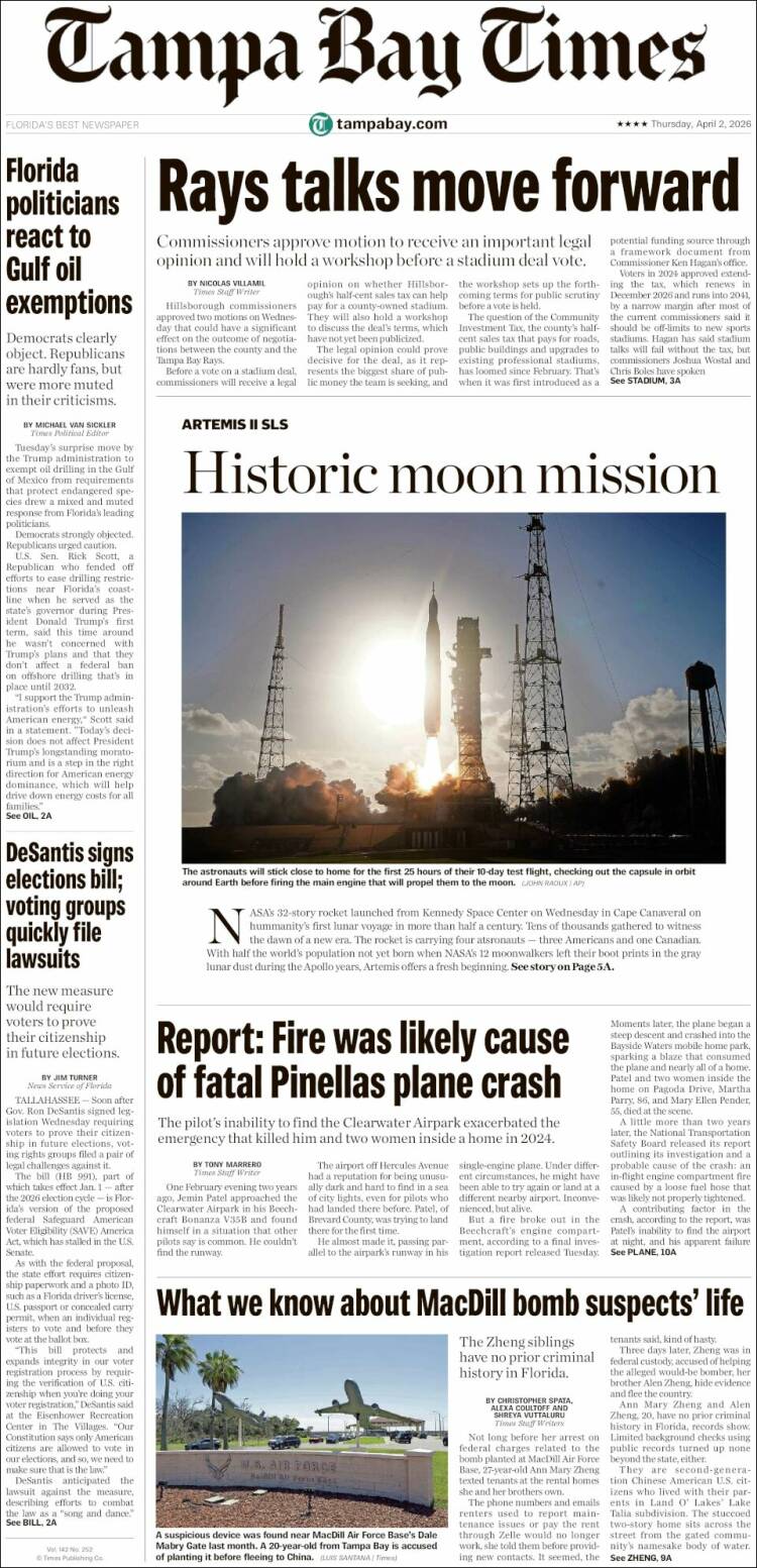 Portada de Tampa Bay Times (USA)