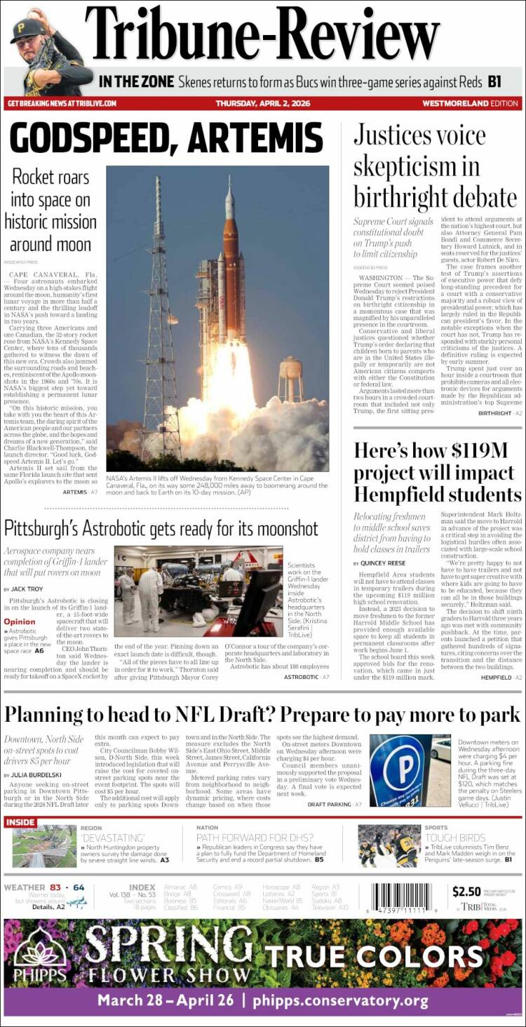Portada de Tribune-Review (USA)