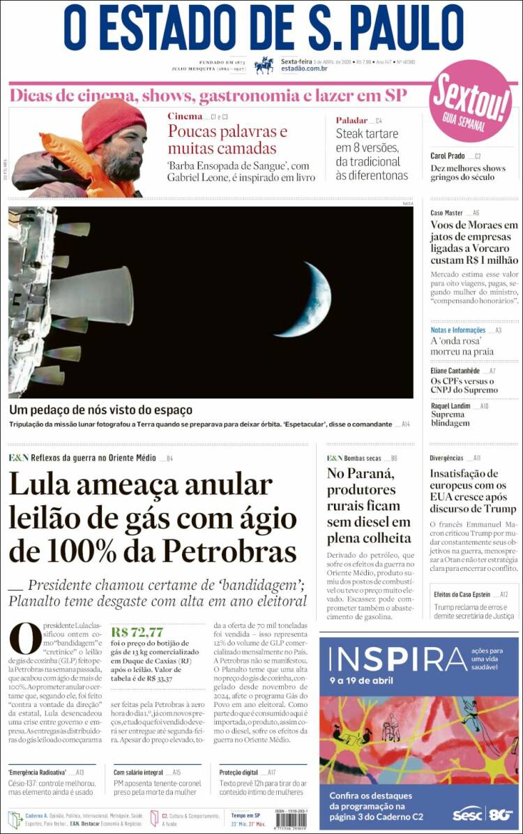Portada de O Estado de São Paulo (Brasil)