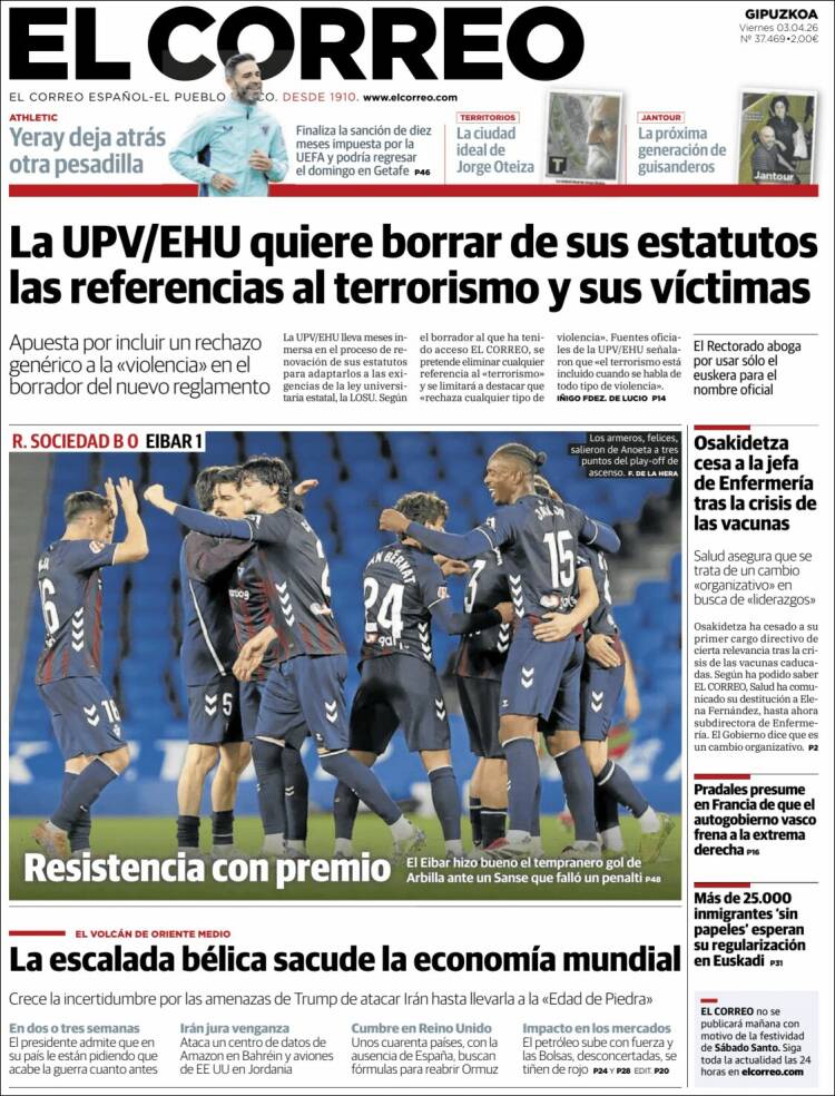 Portada de El Correo - Guipuzcoa (Espa&ntilde;a)