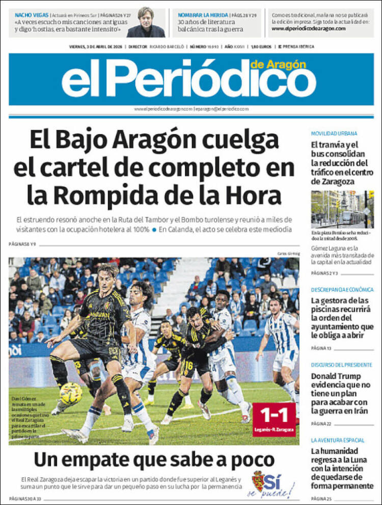 Portada de El Periódico de Aragón (Espa&ntilde;a)
