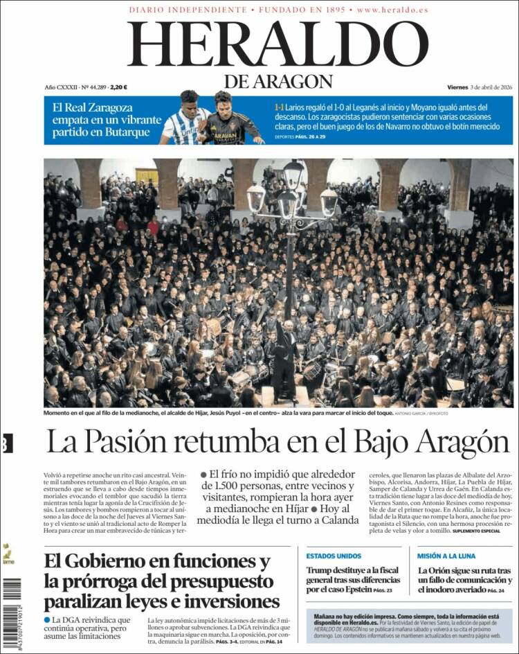 Portada de Heraldo de Aragón (Spain)