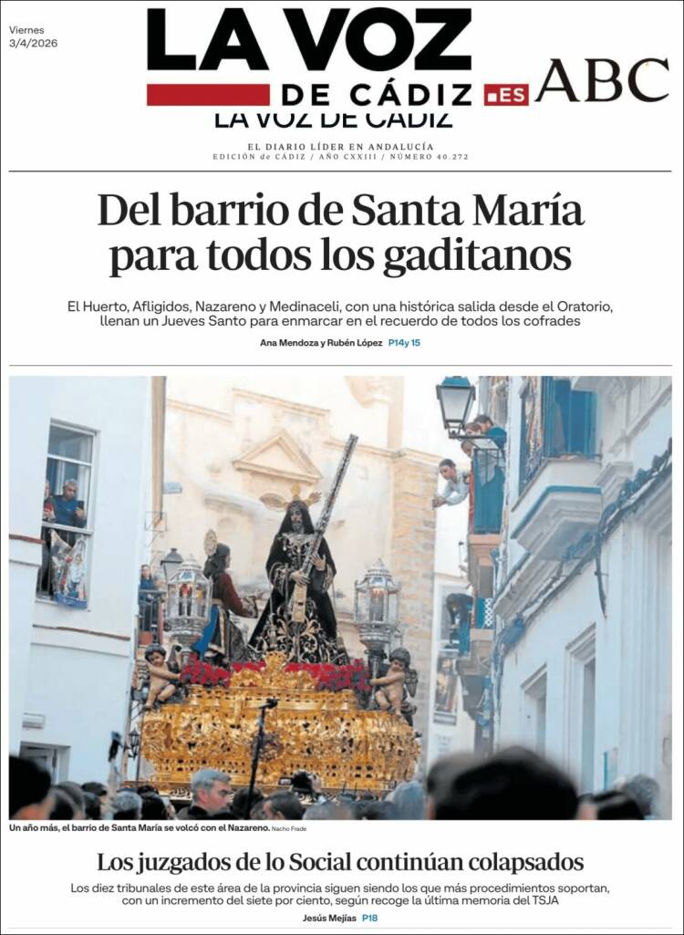 Portada de La Voz de Cádiz (Espa&ntilde;a)