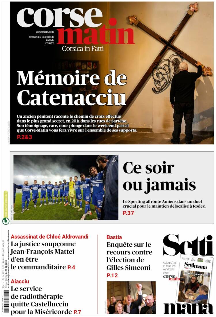 Portada de Corse-Matin (Francia)