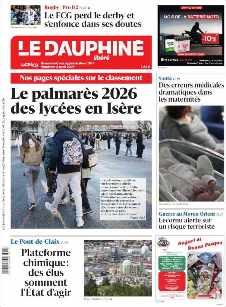 Portada de Le Dauphiné Libéré (Francia)