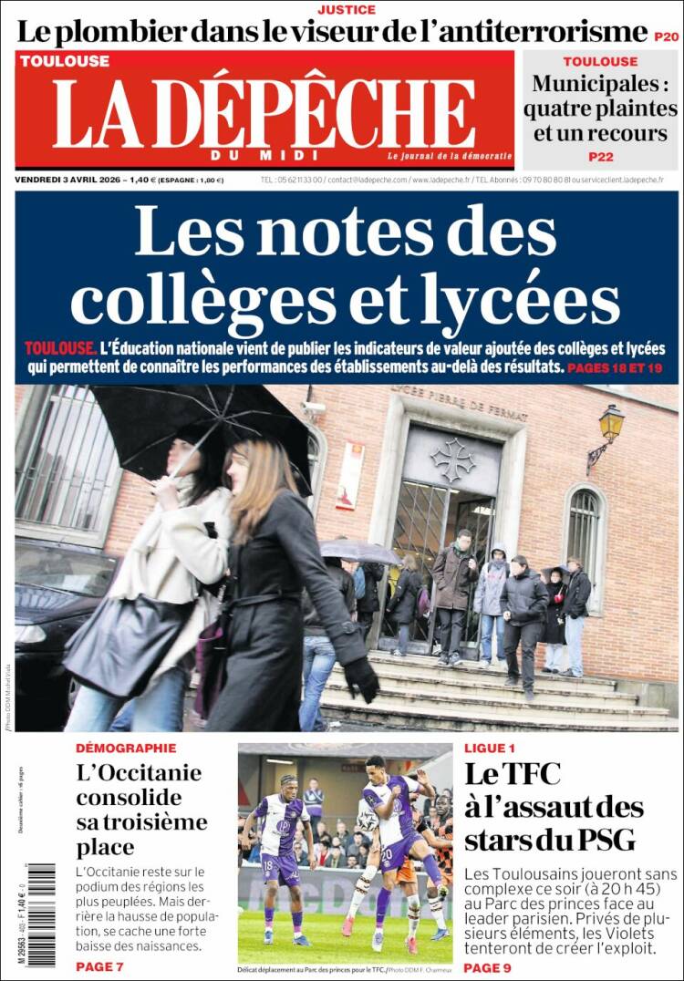 Portada de La Dépêche du Midi (Francia)