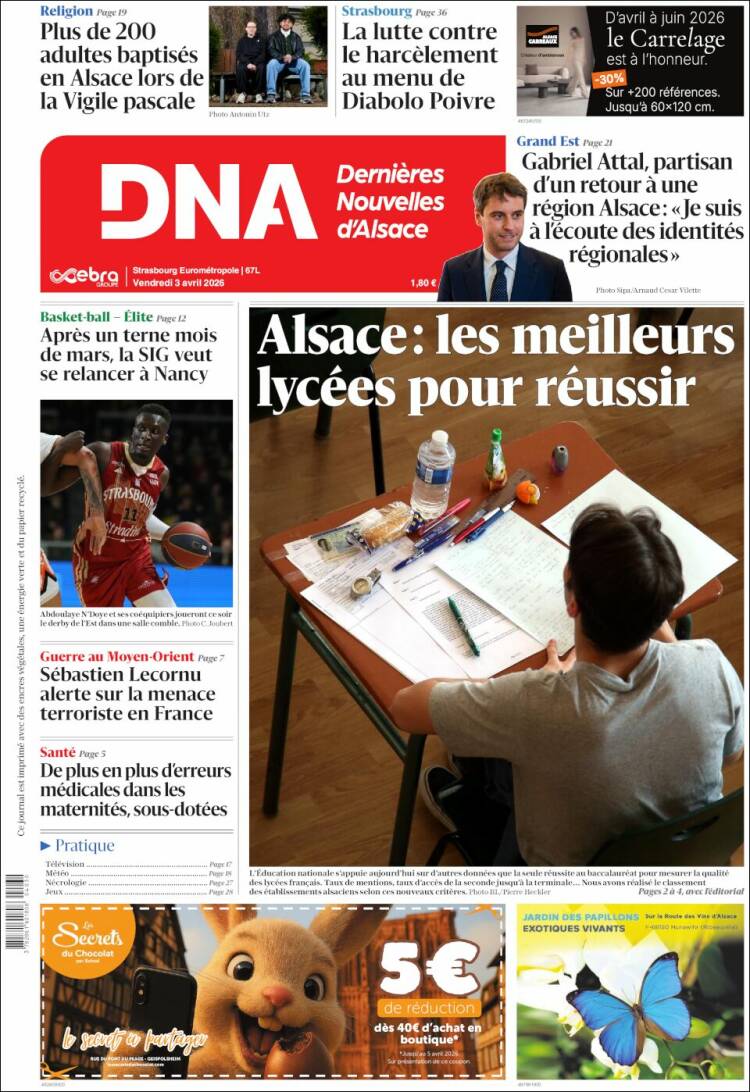 Portada de Les Dernières Nouvelles d'Alsace (Francia)