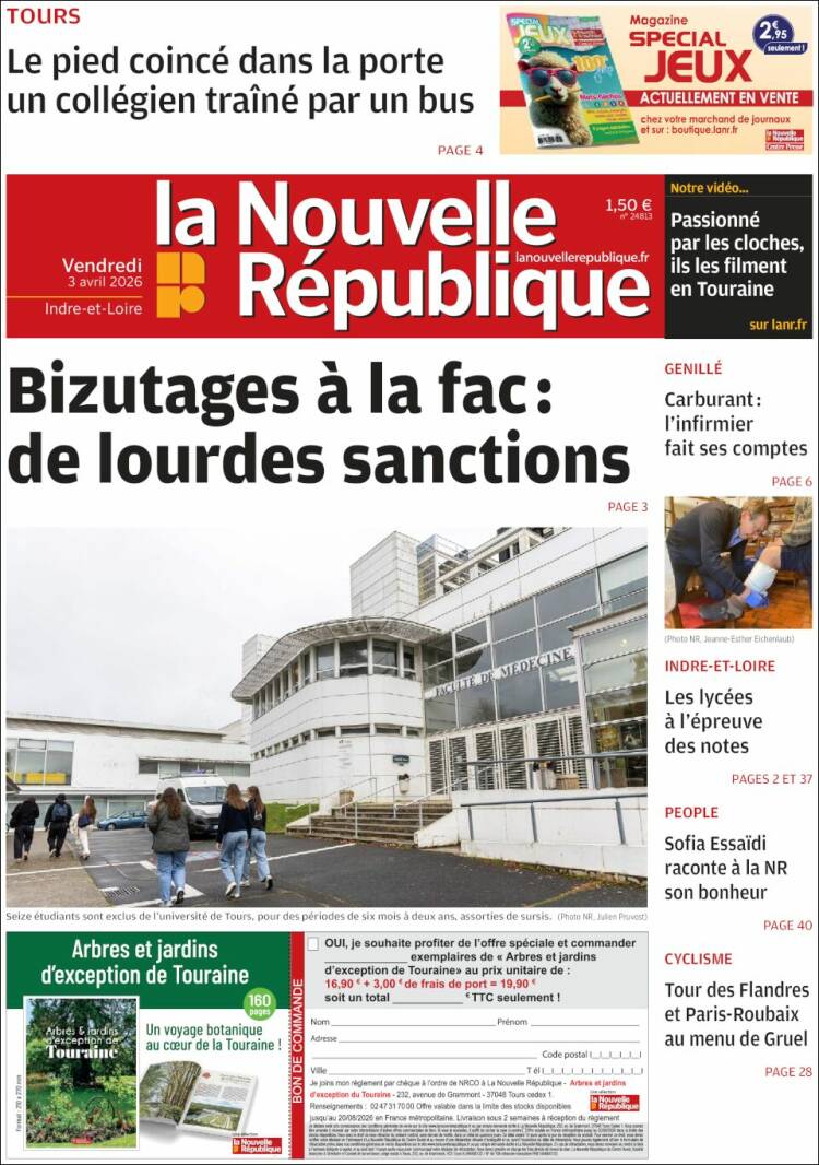 Portada de La Nouvelle Republique (Francia)