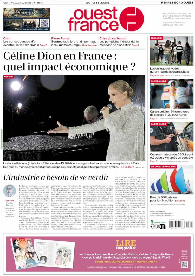 Portada de Ouest France (Francia)