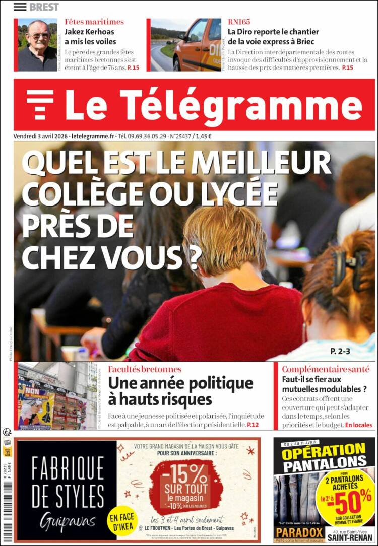 Portada de Télégramme (Francia)