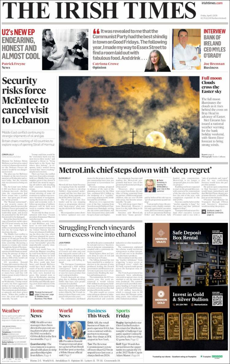 Portada de Irish Times (Irlanda)