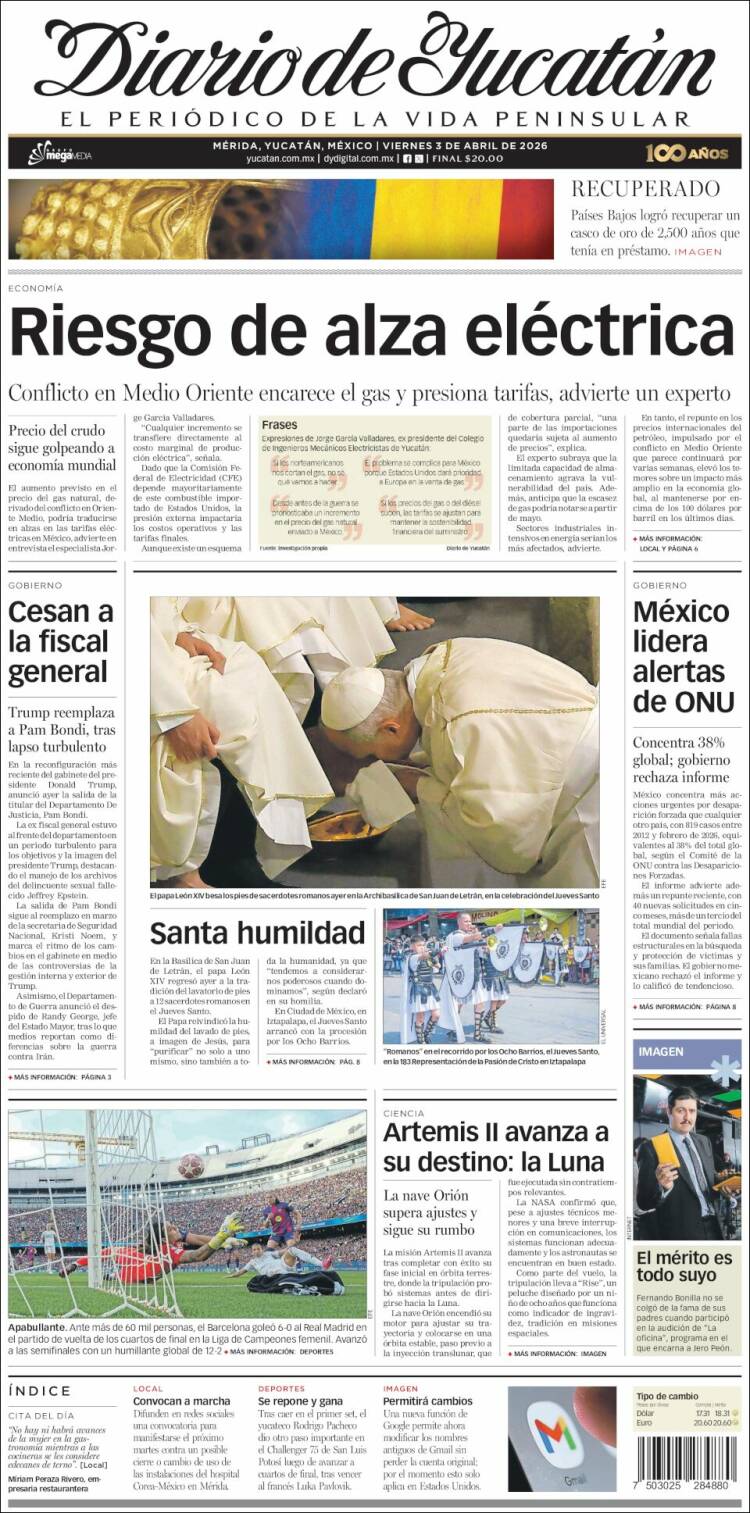 Portada de Diario de Yucatán (M&eacute;xico)