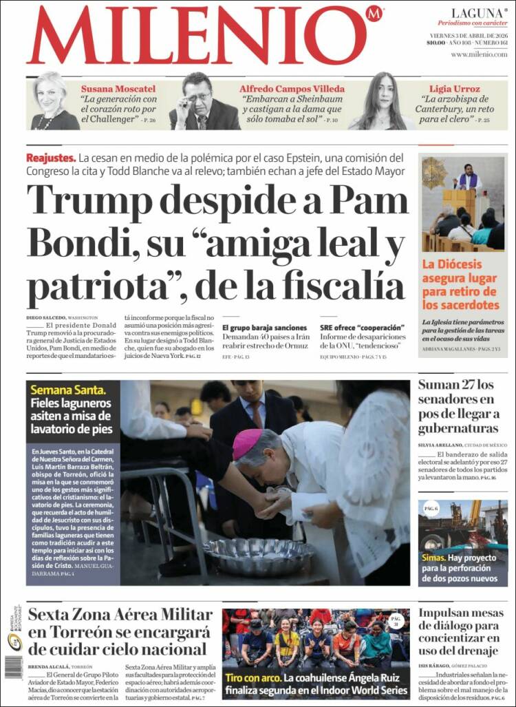Portada de Milenio - Laguna (M&eacute;xico)