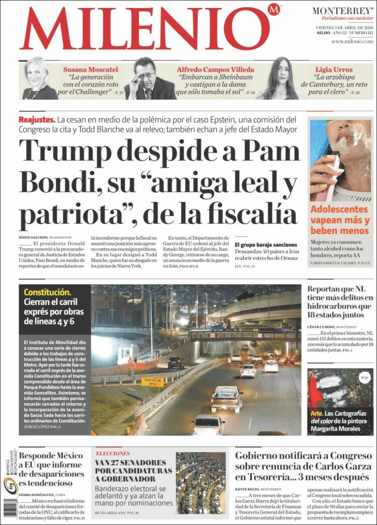 Portada de Milenio de Monterrey (M&eacute;xico)