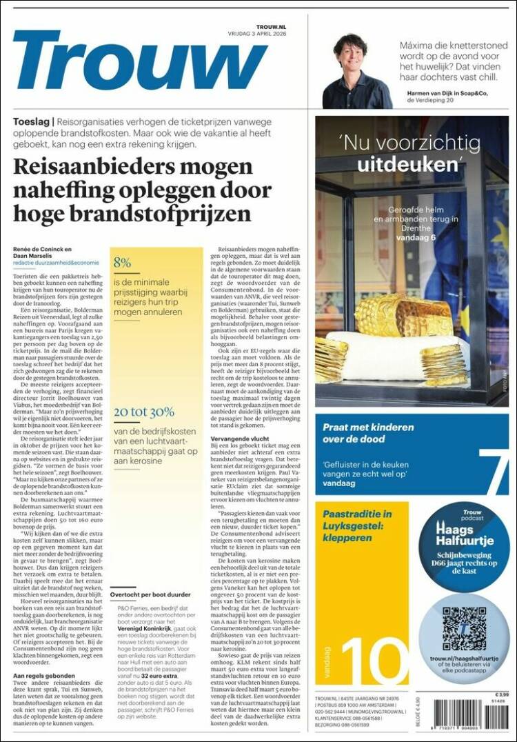Portada de Trouw (Pa&iacute;ses Bajos)