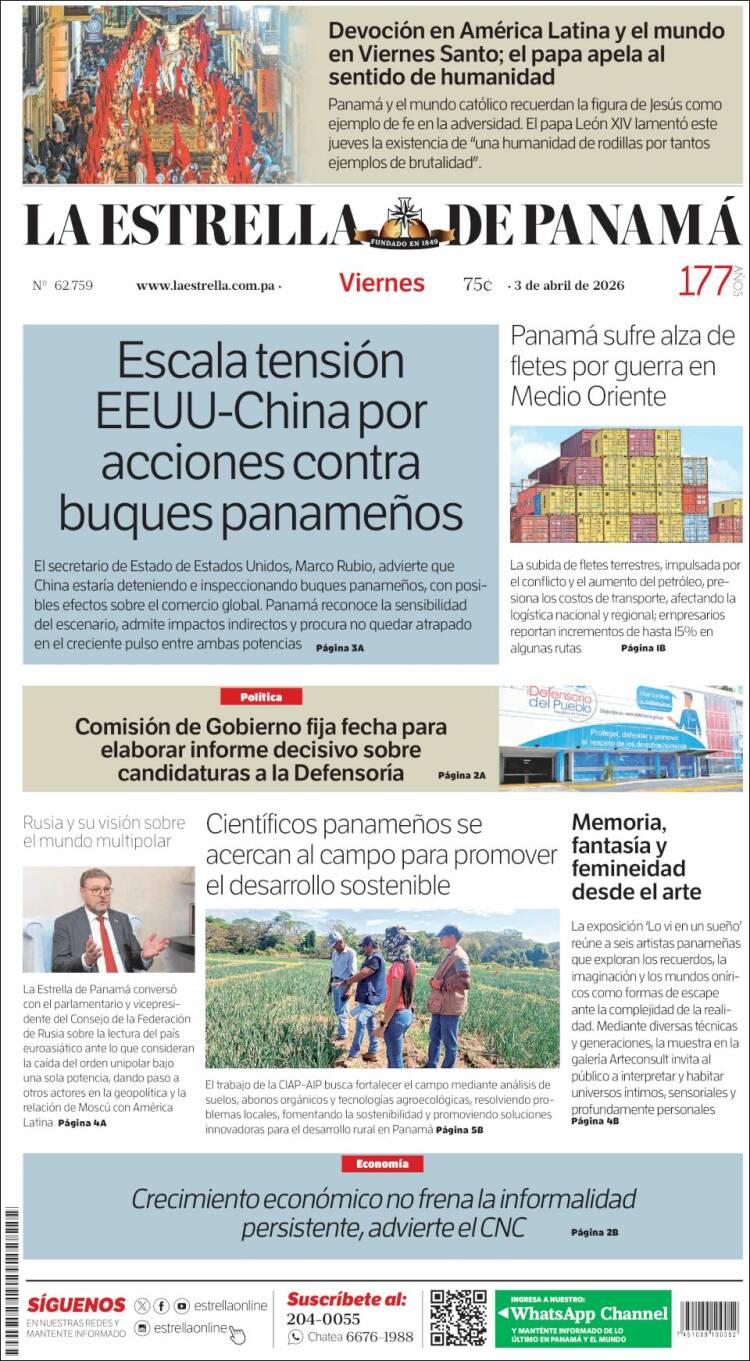 Portada de La Estrella de Panamá (Panam&aacute;)